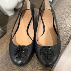 Tory Burch Black Leather Flats with Logo